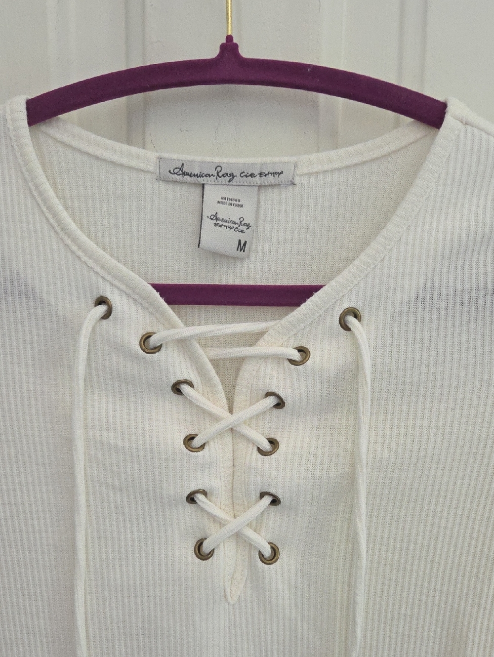 American Rag Ribbed Lace Up Top - Picture 3 of 7